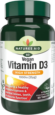 Natures Aid Vegan Vitamin D3 1000iu  High Strength Vitamin D Supplement for Bones, Immune System, Mood & Energy  Natural, Non-GMO, Gluten Free, Vegan Health & Wellness Support  60 Tablets