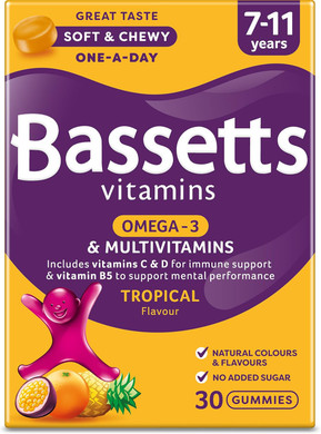 Bassetts Vitamins 7-11 Years Omega 3 Tropical Flavour Multivitamins 30 Gummies