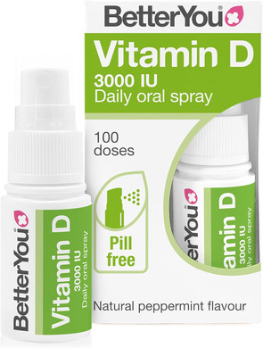 BetterYou Vitamin D3 4000 IU Oral Spray, Fast Acting High Strength Vitamin D3 Supplement, 3-Month Supply, Natural Peppermint Flavour, Made in The UK