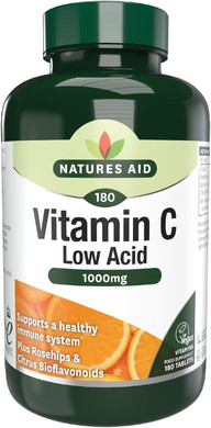 Natures Aid Low Acid Vitamin C 1000mg  High Strength Immune Support, Antioxidant Protection  Gentle on Stomach  Supports Collagen, Skin, Energy & Iron Absorption  Vegan - 90 Tablets