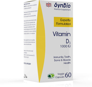 SynBio Premium - Vitamin D 1000 IU Capsules | Vegetarian Society Approved - SOYA Free - Dairy Free - Peanut/Nut Free - Kosher - Halal - Gelatin Free - Gluten Free