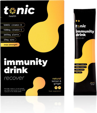 Tonic Health High Dose Immunity Drink, Immune Booster Sachets, Multivitamins High Strength Mix of Vitamins C, D, Zinc & Plant Extracts, for Health & Energy Boost - Lemon & Ginger (10 Count, Pack of 1)