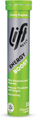 Lift Activ Energy Boosting Glucose Chewable Energy Tablets, Contains Added Multivitamins and Minerals, Fruity Tropical, 1 Pack of 18-Tablet Tubes