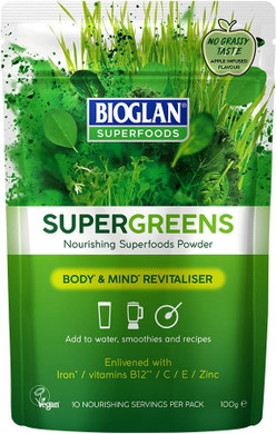 Bioglan Superfoods SuperGreens | Vitamin B12 | Vitamin C & E | Zinc | Iron | 70g