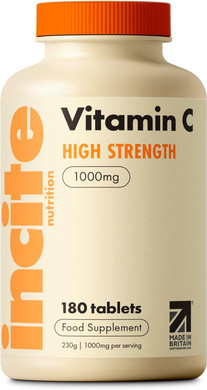 Vitamin C 1000mg | 180 Premium Tablets (6 Months Supply) | High Dose Quality Ascorbic Acid | Suitable for Vegetarian & Vegans| Made in The UK by Incite Nutrition®