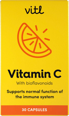 Vitl Vitamin C 500mg Supplement - 30 Vegan Easy to Swallow Capsules - Support Normal Functioning of The Immune System - 1 Month Supply