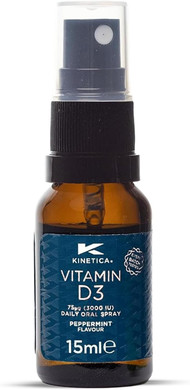 Kinetica Sports Vitamin D3 Oral Spray - Peppermint Flavour | 3000 IU/Spray, 120 Dose/Pack | Easily Absorbed & Provides Maximum Strength | Supports The Normal Function of Bone & Immune Health