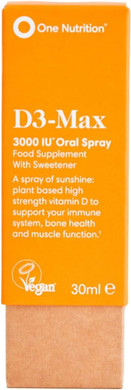 One Nutrition D3 Max - Vitamin D Supplements - Plant Based, Supports Bone Health and Immune System - Fast Absorption - Oral Spray - 500IU Per Spray - 180 Sprays