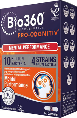 Natures Aid Bio360 Pro-Cognitiv Probiotic 10 Billion Live Bacteria CFU - Supports Brain Health and Mental Performance - High Strength - Vegan, Gluten Free, Non-GMO - 60 Capsules