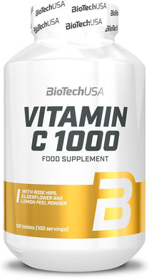 BioTechUSA Vitamin C 1000 + BioFlavonoids | Multiple Sources | Immune Support | Rosehip, Elderflower & Lemon, 100 Tablets