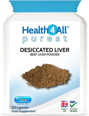 Health4All Desiccated Beef Liver Supplement 750mg per Capsule 120 Capsules, Un-defatted to Provide Full Absorption of Naturally Occurring Vitamins and Minerals Found in Beef Liver | Made in The UK