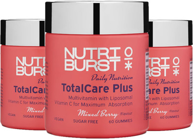 Nutriburst TotalCarePlus Multipack - Multivitamin with Vitamin C, D, B12 + Zinc - Immune System Support - Berry Flavour - 3 x 60 Gummies / 3 Month Supply - Suitable for Vegans