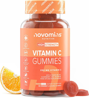 250mg High Strength Vitamin C Gummies - 1 Month Supply - Zinc, Bioflavonoids, Rose Hip & Elderberry for Immune System Support - Alternative to Vitamin C Tablets - 60 Gummies - Novomins