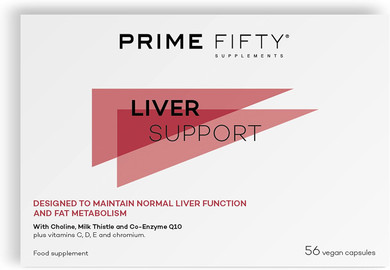 Prime Fifty Liver Support Supplements  56 Vegan Capsules  Choline & Milk Thistle with Co-Enzyme Q10, Vitamins C, D, E & Chromium  Liver Supplements Developed for Over 50s