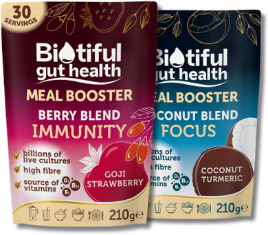 Biotiful Gut Health, Coconut Blend Focus & Berry Blend Immunity Bundle, Probiotics, Prebiotic Fibre, Source of Vitamins D3 B5 B12, Greens Powder Alternative, Vegan Friendly, Gluten Free, 60 Servings