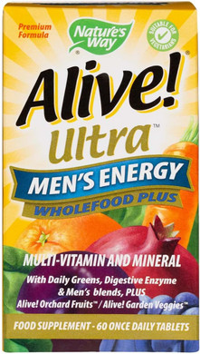 Alive! Ultra Mens Energy Wholefood Plus, 26 Essential Vitamins and Minerals, Unique Botanical Blends, Specially Formulated for Men, Suitable for Vegetarians - 60 Tablets