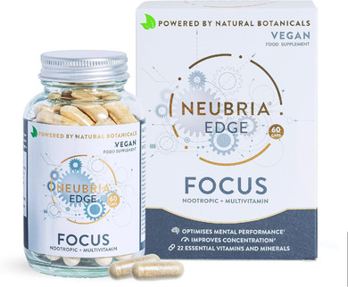 NEUBRIA Edge Focus Supplement  Multivitamin for Adults with Bacopa Monnieri, Ashwagandha, Rhodiola, Ginkgo Biloba, Sage, Blueberry & Rosemary  Potent Cognitive Formula  60 Vegan Capsules