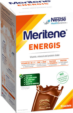 Meritene Energis Chocolate Protein Shake | 30g Powder Sachets, Pack of 15 | Nutritional Support Mix with Proteins and Minerals | With Vitamin D, B & K