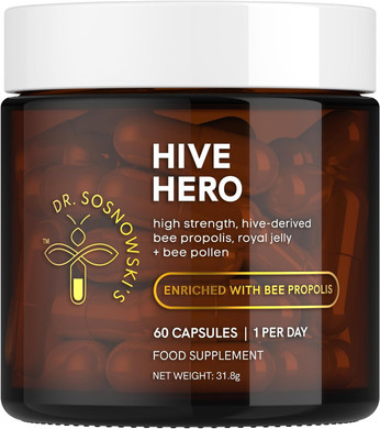 Dr Sosnowski's Hive Hero Bee Propolis, Royal Jelly, Bee Pollen - Triple Action, Maximum Potency Hive Formula | Vegetable Capsules, 60ct
