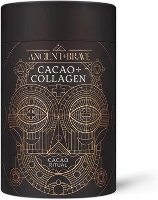 Ancient + Brave - Cacao + Collagen Powder 250g - Peruvian Raw Cacao Hot Chocolate with Grass-Fed Hydrolysed Bovine Collagen - Premium Blend of Organic Cocoa, Ashwagandha & Baobab - High Protein, Keto