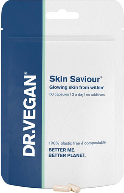 Skin Saviour | Fuels Collagen for Women and Men | Glowing Skin Support with Hyaluronic Acid, Acidophilus, Inulin, and Vitamin C | 60 Vegan Capsules | Two-A-Day | DR.VEGAN