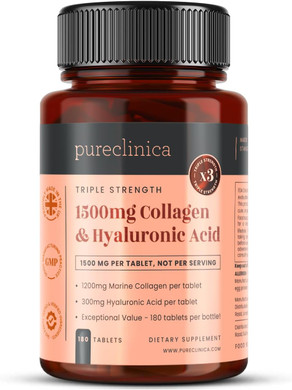 UltraColl Collagen & Hyaluronic Acid 1500mg  180 Tablets (6 Month Supply) | High Strength Marine Collagen Types I, II, III, VII | Anti-Ageing, Skin Elasticity, Joint Support, UK Made
