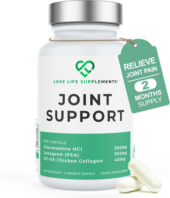 Joint Support, 2 Month Supply - 60 Capsules, with Glucosamine, Vitamin C, Hyaluronic Acid, Levagen® + UC-II® Chicken Collagen Type 2 for Joint Pain Relief, Joint Care Supplements for Men & Women