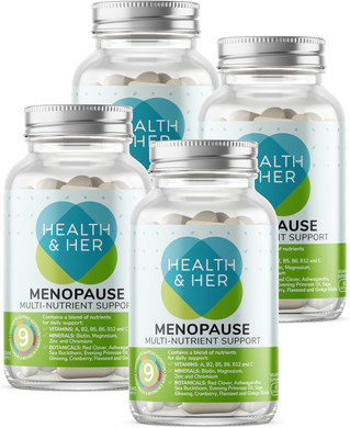 Health & Her Menopause Supplements for Women - Multi-Nutrient Wellbeing Support - Wellbeing for Menopause - 4 Month Supply, 240 Capsules - Vegan