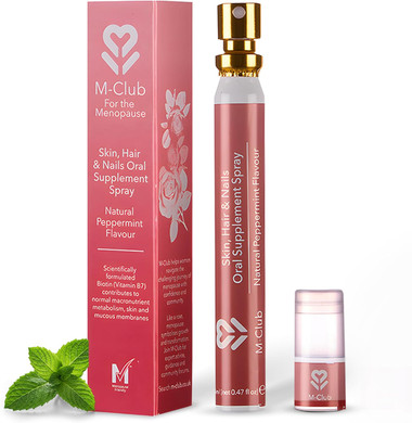 M-Club Biotin Skin, Hair & Nails Oral Supplement Spray 14ml  Fast-Absorbing, 30-Day Supply  Biotic Promotes Hair Growth, Strengthens Nails  Menopause, Vegan, Non-GMO  Peppermint Flavour