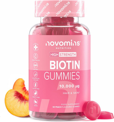 Biotin Gummies - 10,000 mcg - 60-Day Supply - Hair Vitamins - Vegan - Chewable Hair Vitamins  Anti Hair Loss and Thinning Supplement  Hair Gummies for Hair Growth - Made by Novomins