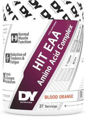 DY Nutrition HIT EAA Essential Amino Acids Complex with BCAAs, L-Lysine & Vitamin B6 | Muscle Repair & Recovery Supplement Intra Workout Powder, 27 Servings, 360g (Blood Orange)
