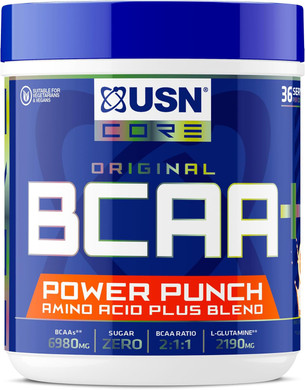 USN Power Punch BCAA Amino Acids Powder, Watermelon Flavour - 200g, Vegan BCAA Powder, Vitamin B6 & No Sugar, Pre Workout or Intra Workout Energy Drink Mix & Dietary Supplement to Maximise Performance