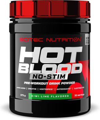 Scitec Nutrition Hot Blood No-Stim  Stimulant-Free Pre-Workout  with Creatine Nootropics  Beta-Alanine  Electrolytes  Antioxidant Complex, 375 g, Orange Juice