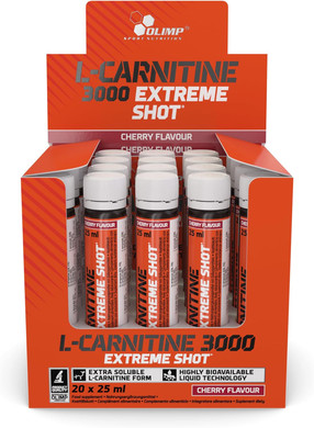 OLIMP SPORT NUTRITION Olimp Labs L-Carnitine 3000 Extreme Shots, Cherry Flavour, Pack of 20 Ampoules
