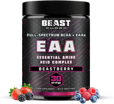 Beast Pharm EAA Amino Acids, 30 Servings Enhanced BCAA Powder | Beastberry
