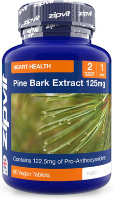 Zipvit Pine Bark Extract 125mg, High Strength Supplement, 95% Proanthocyanides, 60 Vegan Tablets, 2 Months Supply