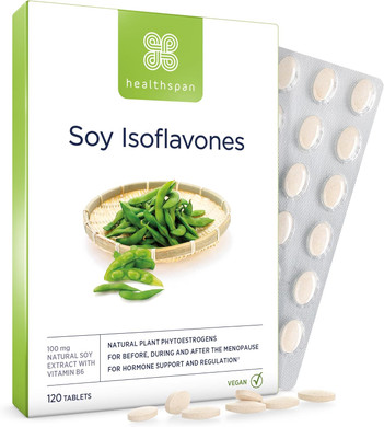 Healthspan Soy Isoflavones Hormone Balance 100mg | with Vitamin B6 | Regulate Hormonal Activity | Natural Plant Oestrogen | 40% Isoflavone Content | Soy Germ Extract | Vegan (120 Tablets)