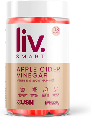 Apple Cider Vinegar Gummies (60 Count) from Liv.Smart by Usn  Vegan Friendly Acv Gummies with The Mother Fights Fatigue with Vitamin B12 and Folic Acid Complex