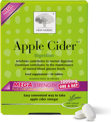 New Nordic Apple Cider Vinegar Tablets - 1000 mg ACV with The Mother - Contributes to Normal Digestion for Men & Women - 30 Mega Strength Tablets