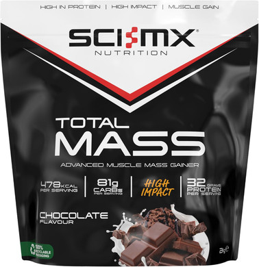 SCI-MX Total Mass - Advanced Muscle Mass Gainer Protein Powder - Muscle Growth & Weight Gain - Caramel Iced Latte  32g Protein + 477 Calories per Serving  2kg