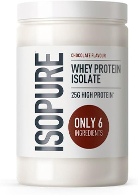 Isopure Chocolate Whey Protein Isolate Powder, High in Protein with 25 g per Serve, Low in Sugar, No Artificial Flavours or Sweeteners, Made with Only 6 Ingredients, 480 g