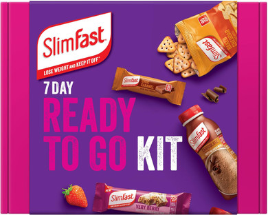 SlimFast 7 Day Ready To Go Kit, Healthy Snack Box for Balanced Diet and Nutrition, Starter Kit to Jump-Start Weight Loss 3-2-1 Meal Plan, includes 6 Shakes, 8 Meal Bars, 7 Snack Bags, 7 Snack Bars