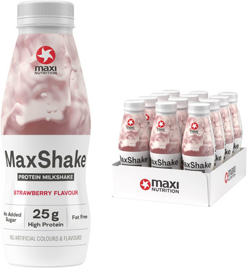 MaxiNutrition MaxShake Protein Milkshake Banana Flavour, 12 x 330ml, 25g protein, low fat & low carb, lactose-free, no artificial flavors