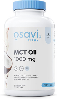 Osavi MCT Oil 1000mg  60 Softgels | High Concentration of Caprylic (C8) and Capric (C10) Acids | 100% Coconut Oil, Palm Oil Free | EcoFriendly BioPET Packaging