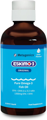 Eskimo-3 Fish Oil Liquid by Metagenics - Source of Omega-3 and Essential Fatty Acids EPA & DHA - Lime, 210ml