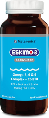 Eskimo-3 Brainsharp Fish Oil by Metagenics - Omega-3, 6 & 9 + CoQ10 for Memory & Concentration - 960mg EPA & DHA - Lemon, 120 Capsules