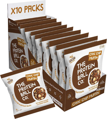Protein Balls Choc Chip Muffin Flavour by The Protein Ball Co-100% Natural, Vitamin Enriched Snacks-10 x 45g Bags-High Fibre, No Added Sugar, Gluten Free, No Artificial Sweeteners