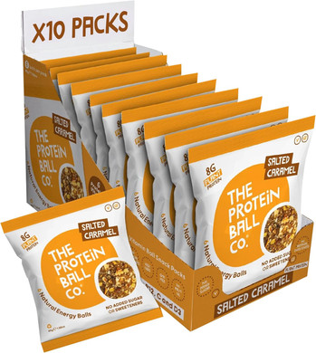 Protein Balls Salted Caramel Flavour by The Protein Ball Co - 100% Natural, Vitamin Enriched, Protein Snacks- 10 x 45g Bags- High Fibre, No Added Sugar, Gluten Free, No Artificial Sweeteners