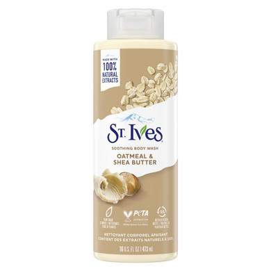 St. Ives Body Wash - Soothing Moisturizing Cleanser With Oatmeal & Shea Butter, Natural Body Wash For Sensitive Skin Made With Plant-Based Cleansers And 100% Natural Extracts, 16 Ounces