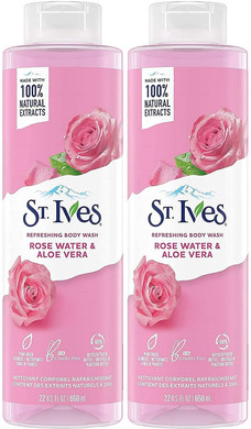 St. Ives Body Wash Refreshing Cleanser Rose Water & Aloe Vera Made With Plant-Based Cleansers & 100% Natural Extracts 16 Oz
